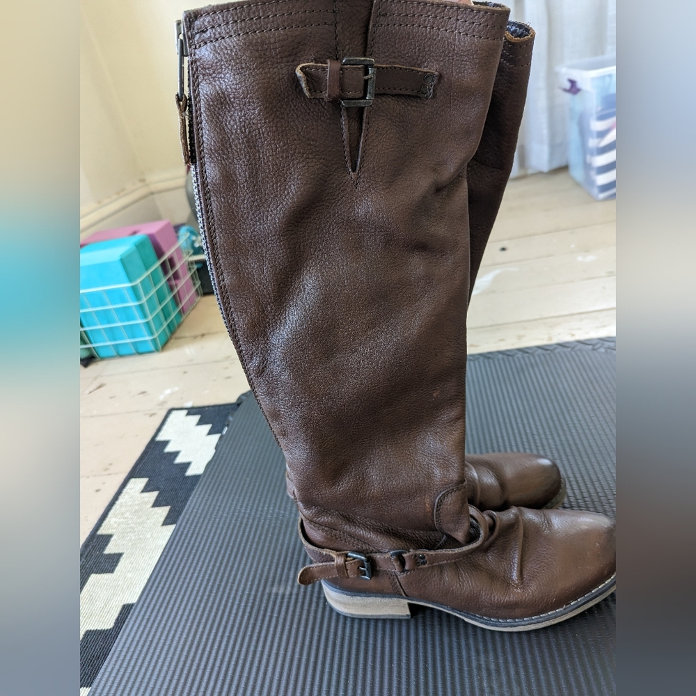 Steve Madden Brown Leather Knee High Boots Ravinn Womens 10